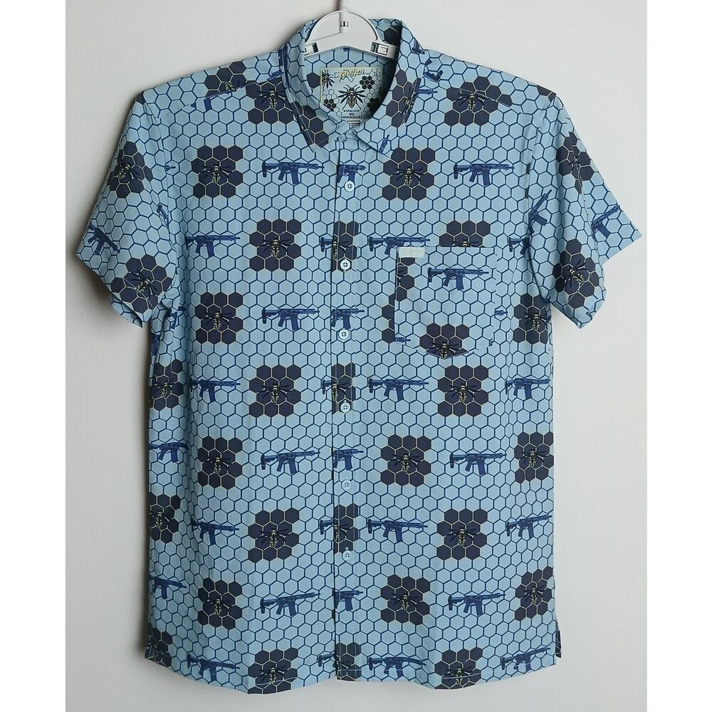 Retro Rifle Sting Ops V2 Anniversary Honeycomb Button Down Men's Large Blue